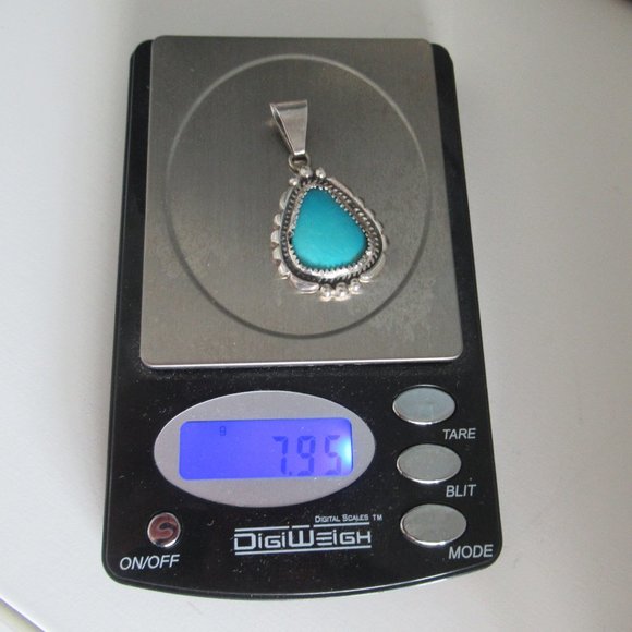 VTG State Sterling Silver Turquoise Navajo Pendant Signed WP Sterling 1.75" H - Picture 11 of 11